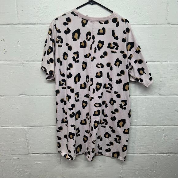 Easel Leopard Oversized Tee Dress M Blush Cotton Lounge Tunic Pockets Streetwear - Picture 7 of 7